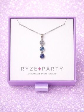 RYZE .925 Sterling Silver Triple-Stone Pendant Necklace with Blue Gradient Gems